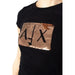 Armani Exchange Women’s Black T-Shirt with Gold Sequin ’A|X’ Logo on Front