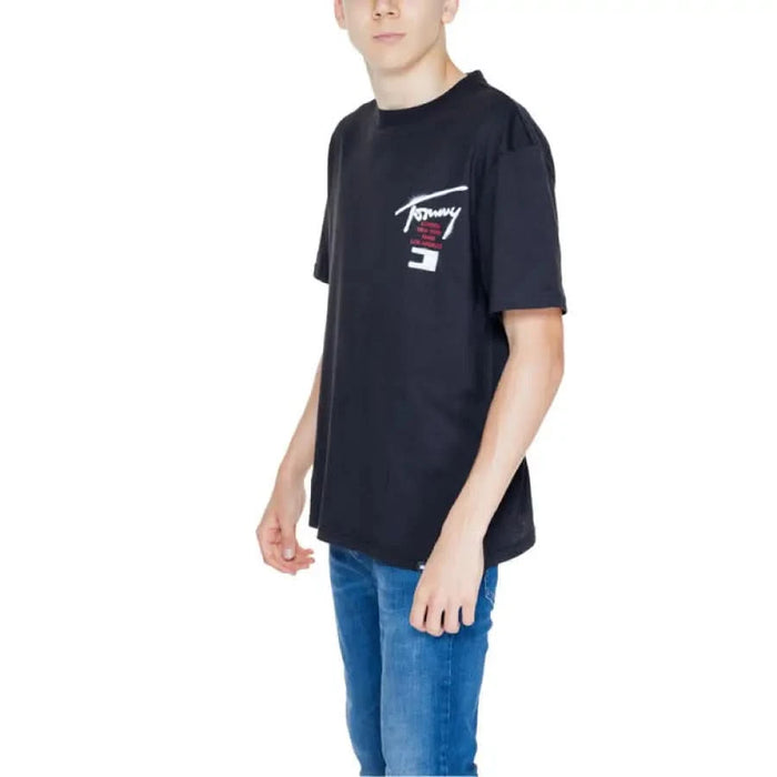 Black ’Tommy’ branded t-shirt, featured in Tommy Hilfiger Jeans Men’s T-Shirt collection