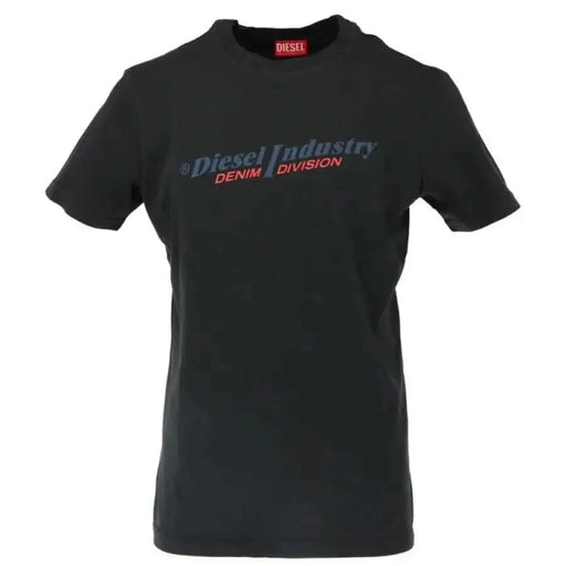 Black Diesel Men T-Shirt with Diesel Industry Denim Division printed on the front