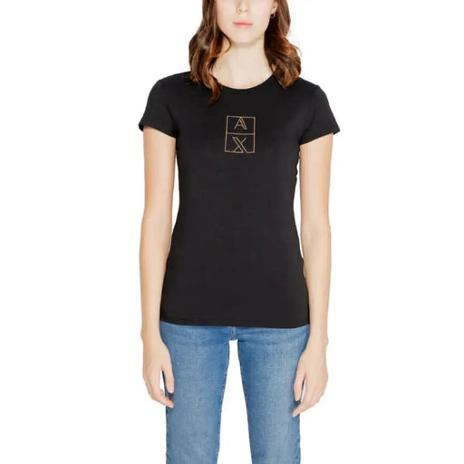 Black Armani Exchange Women’s undershirt featuring a small geometric chest design