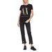 Black t-shirt featuring gold AX logo and Armani Exchange text for women