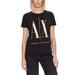 Black t-shirt featuring gold AX Armani Exchange logo for women