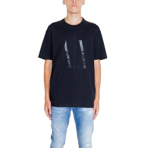 Black minimalist graphic t-shirt from Armani Exchange for men showcasing modern style