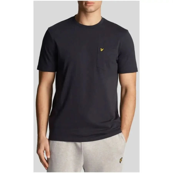 Lyle & Scott Men T-Shirt: Black with Small Yellow Logo on Chest Pocket