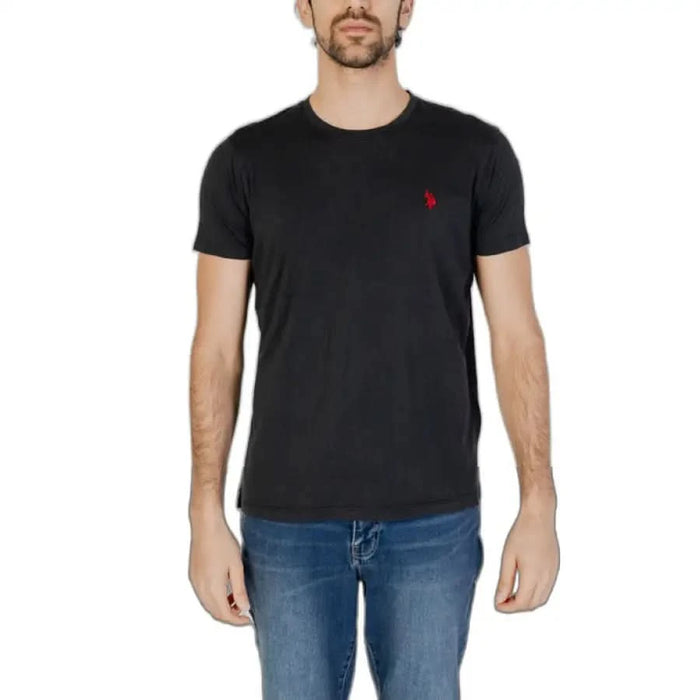 Black T-shirt with small red logo on chest from U.S. Polo Assn. Men T-Shirt collection