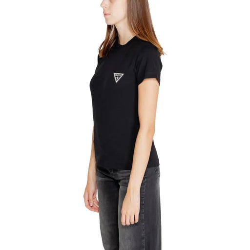 Black t-shirt with triangular logo for Guess Active Women T-Shirt collection