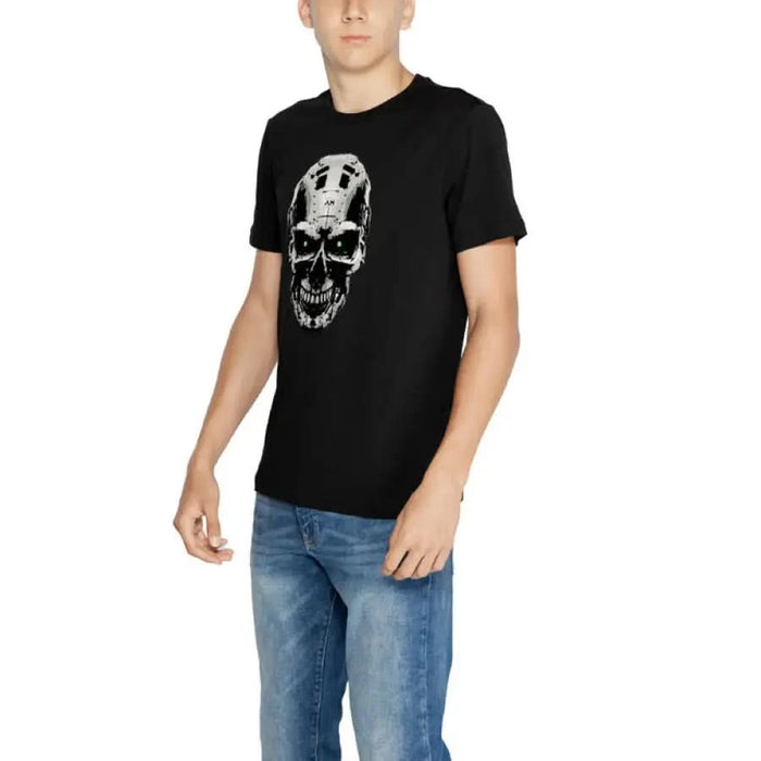 Black T-shirt by Antony Morato featuring a white skull graphic on the front