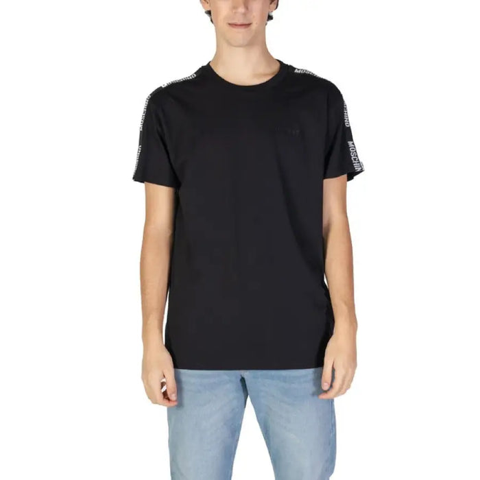 Black Moschino Underwear men t-shirt with white striped trim on the sleeves