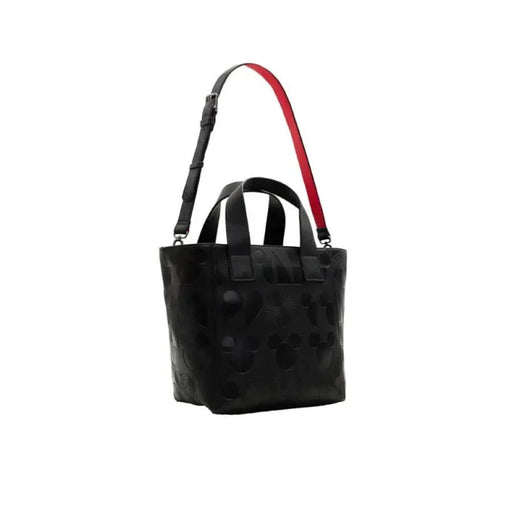 Black tote bag with a red and black shoulder strap from Desigual Women Bag collection