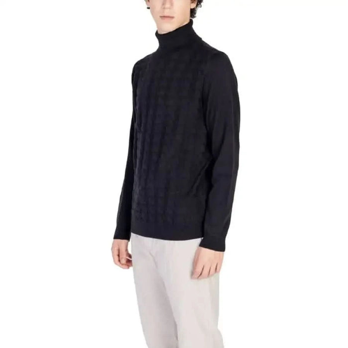 Black turtleneck sweater with cable knit detailing from Antony Morato Men Knitwear