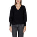 Black v-neck sweater with long sleeves and puffed shoulders from Morgan De Toi Women Knitwear