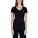 Guess Women’s Black V-neck T-shirt with Triangular Logo on Chest