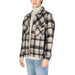 Black and white plaid flannel shirt jacket with chest pockets by Gas for men