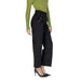 Black wide-leg cropped dress pants with decorative buttons at the waist by Street One