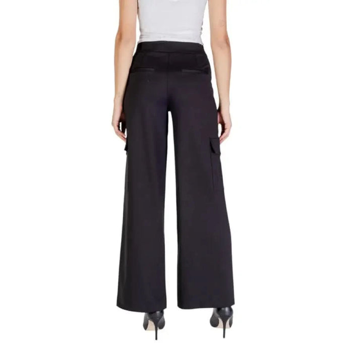 Black wide-leg dress pants with high waistband from Ichi Women Trousers collection