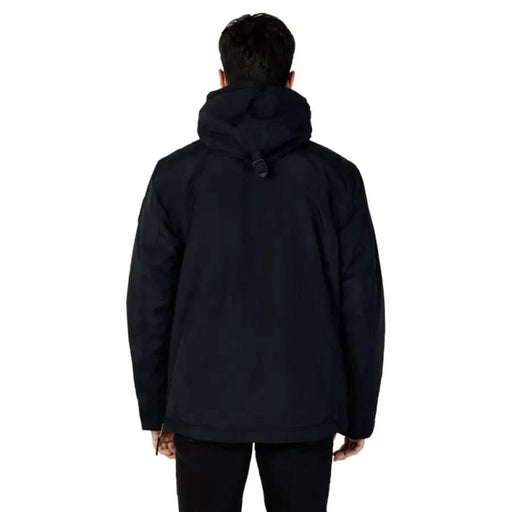 Black winter jacket with hood, viewed from the back, Napapijri Men Jacket