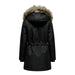 Black winter parka with fur-trimmed hood and drawstring waist from Only Women Jacket