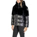 Black winter puffer jacket with faux fur trim and metallic finish by Blauer Women