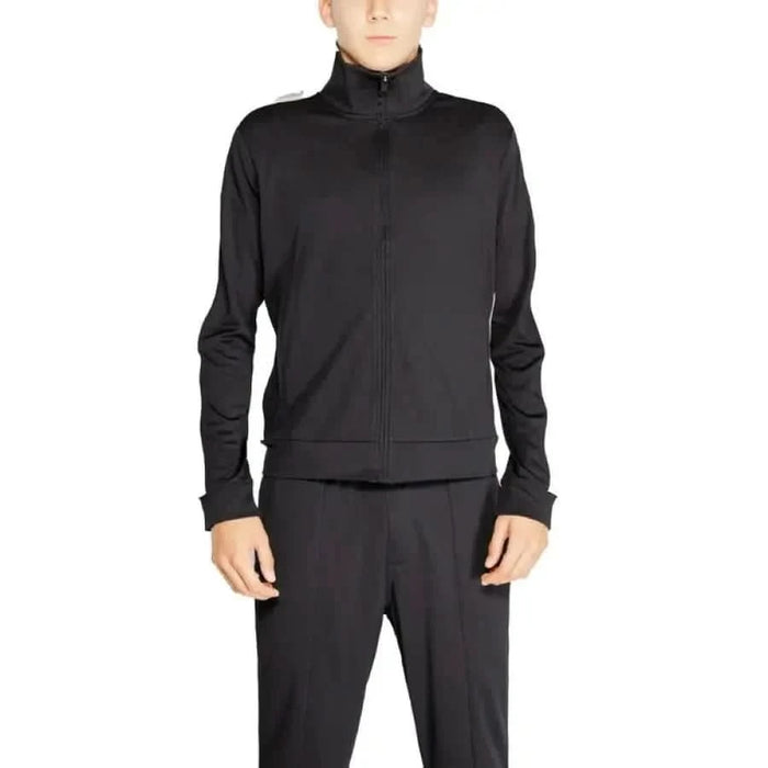 Black zip-up athletic jacket with high collar from Calvin Klein Sport Men Sweatshirts