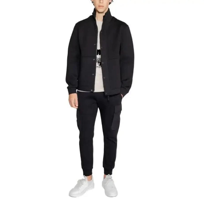 Black zip-up bomber jacket with ribbed collar and cuffs from Antony Morato Men Jacket