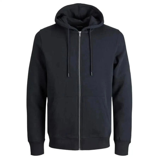 Black zip-up hooded sweatshirt with drawstrings from Jack & Jones Men Sweatshirts