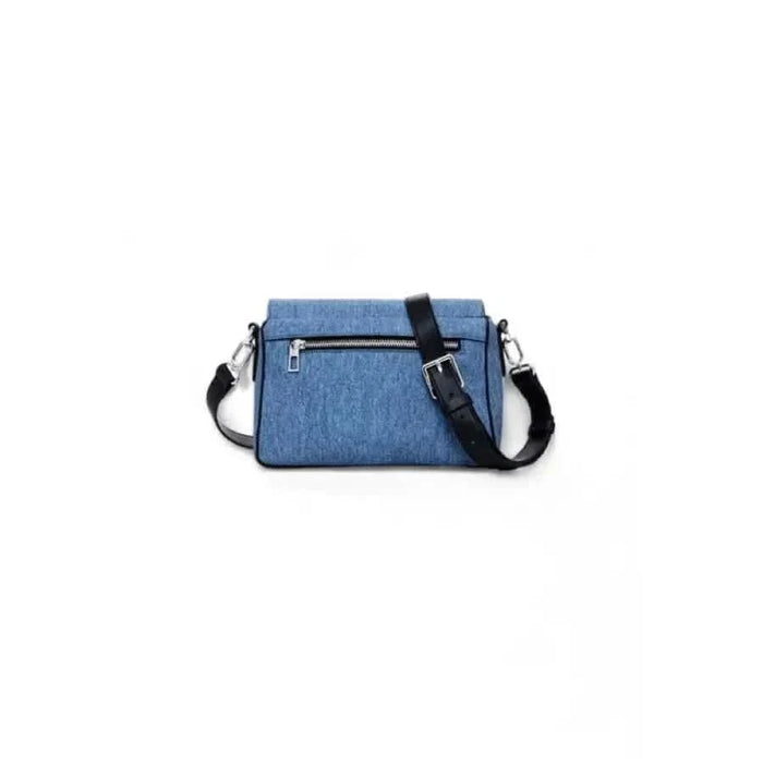 Blue denim crossbody bag with black strap and zipper details by Desigual