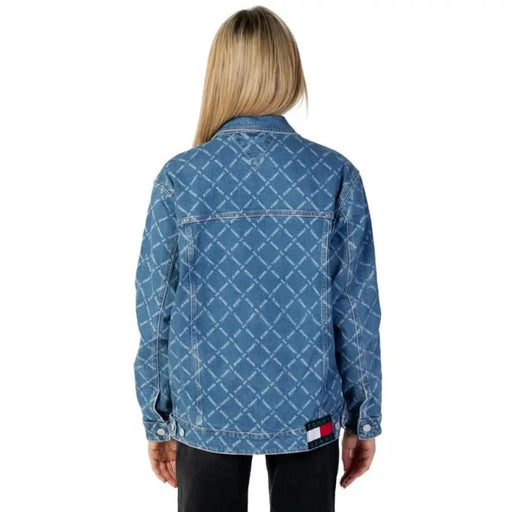 Tommy Hilfiger Women Blazer: Blue Denim Jacket with Diamond Pattern Stitched Back