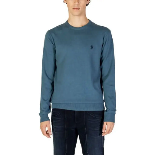 Blue-gray crewneck sweater with embroidered logo from U.S. Polo Assn. Men Knitwear