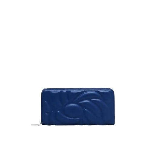 Blue leather wallet with embossed design and zipper closure by Desigual for women