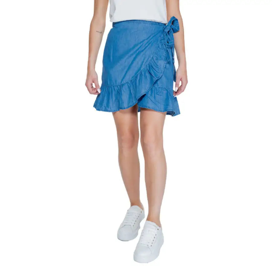 Blue ruffled wrap skirt with side tie - Only Women Skirt stylish and elegant fashion