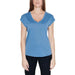 Woman wearing Blue V-Neck T-Shirt from Vila Clothes - Vila Clothes Women T-Shirt Collection