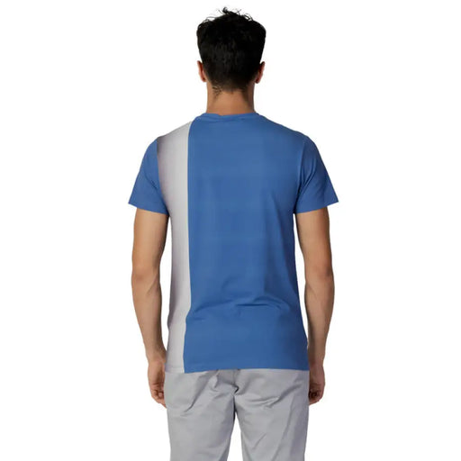 Blue and white color-blocked Trussardi Beachwear men’s t-shirt view from back