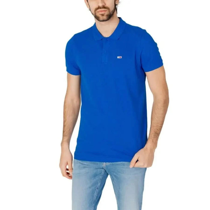 Bright blue polo shirt with logo on chest from Tommy Hilfiger Jeans Men collection