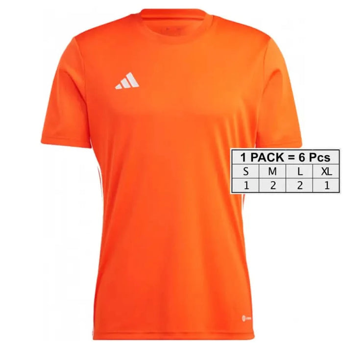 Bright orange Adidas athletic t-shirt with white logo displayed in Adidas Men T-Shirt