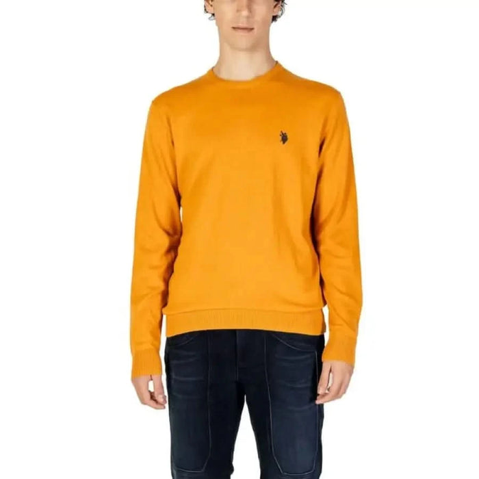 Bright orange crewneck sweatshirt with dark logo, U.S. Polo Assn. Men Knitwear