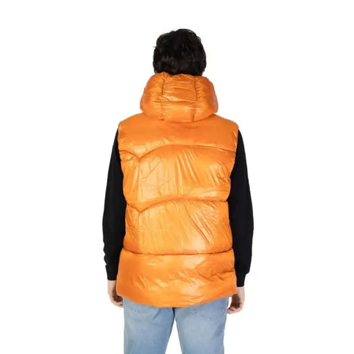 Bright orange puffy winter vest with black sleeves, Gas Men Gilet for stylish warmth