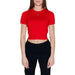 Bright red cropped t-shirt with short sleeves and high neckline by Tommy Hilfiger Jeans