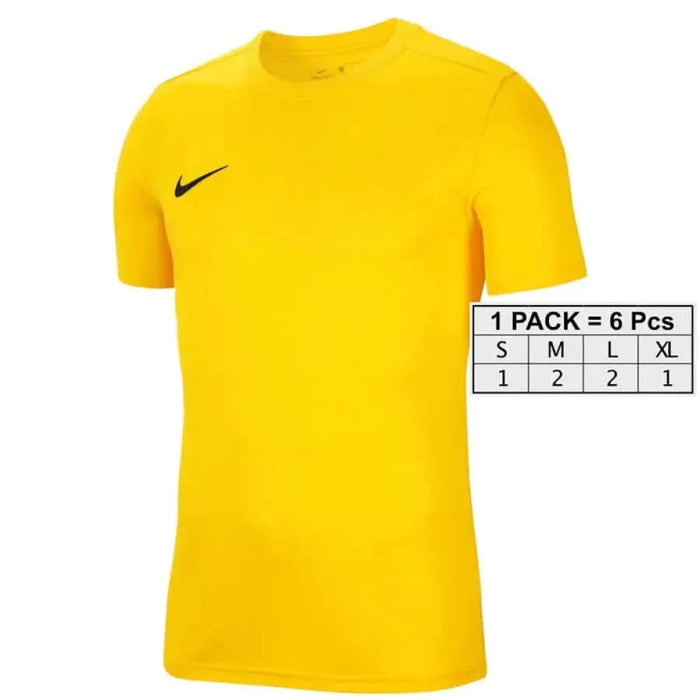 Bright yellow Nike Men T-Shirt featuring a small black Nike logo on the chest