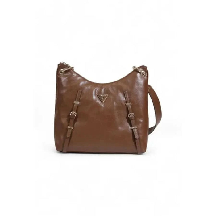 Brown leather Guess Women Bag featuring gold-toned hardware and adjustable strap