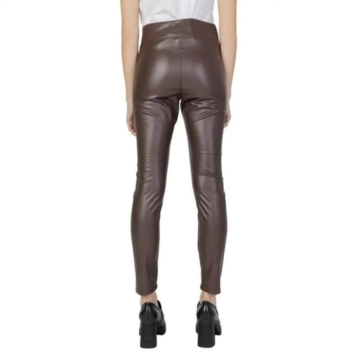 Street One Women Brown Leather Pants or Leggings styled for a trendy and chic look