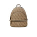 Brown patterned Guess backpack featuring gold-toned hardware and zipper details