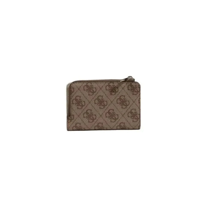 Brown patterned Guess Women Wallet with zipper closure, stylish card holder accessory