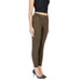 Brown skinny pants with elastic waistband and ankle-length cut by Ichi Women Trousers