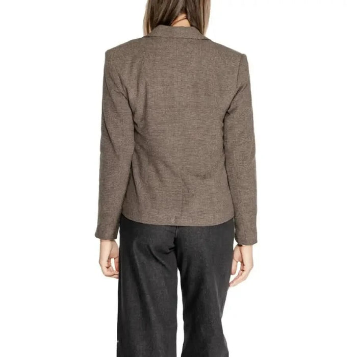 Brown textured blazer viewed from the back for Only Women Blazer collection