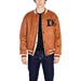 Brown varsity jacket with white trim and DS logo patch by Only & Sons