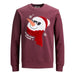 Burgundy Christmas sweater with snowman in sunglasses and red scarf from Jack & Jones