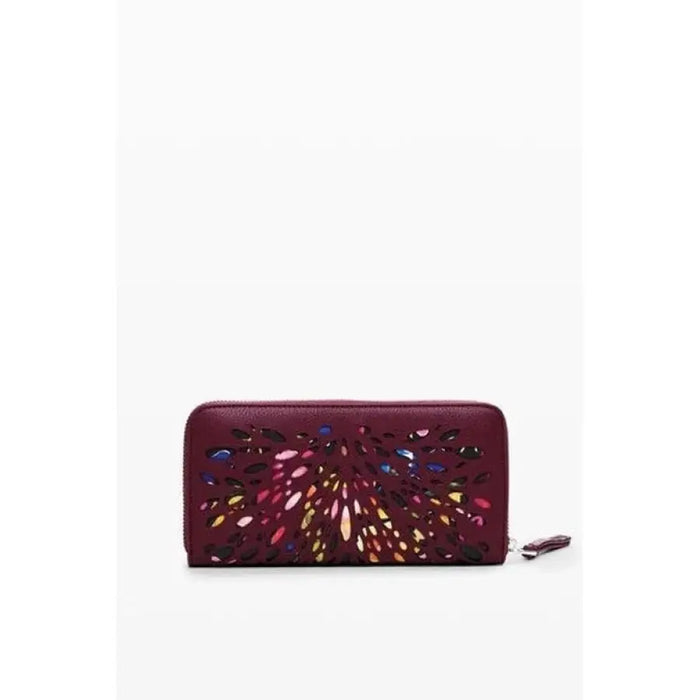 Burgundy leather wallet with floral cutout design from Desigual Women’s collection