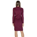 Burgundy long-sleeved bodycon dress displayed from behind by Clerè - CLERÈ Women Dress