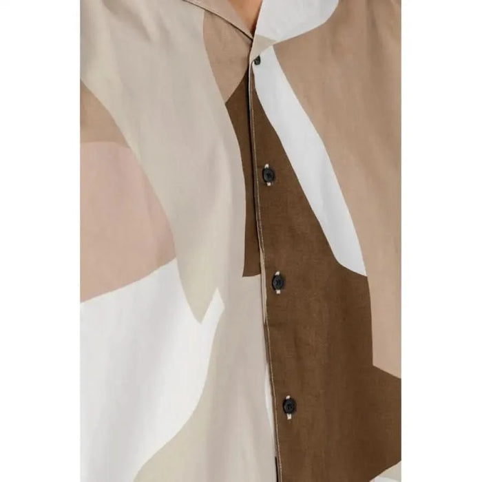 Only & Sons Men Shirt - Button-up with abstract geometric pattern in neutral tones