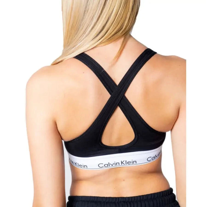 Calvin Klein sports bra - black cross-back and white branded elastic band in Women Underwear